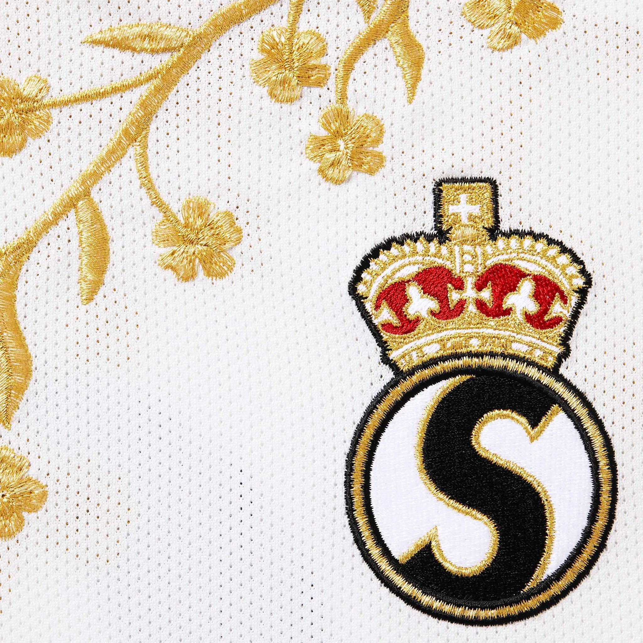 Detailed View of Supreme Floral White Soccer Jersey (FW25) FW25KN52-WHITE